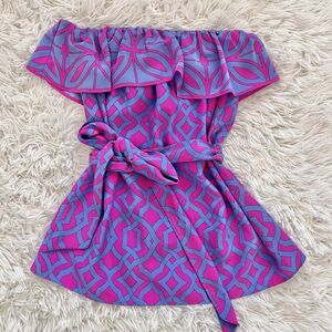 Alice & Trixie Silk Top Strapless Ruffle Purple Blue Size Small